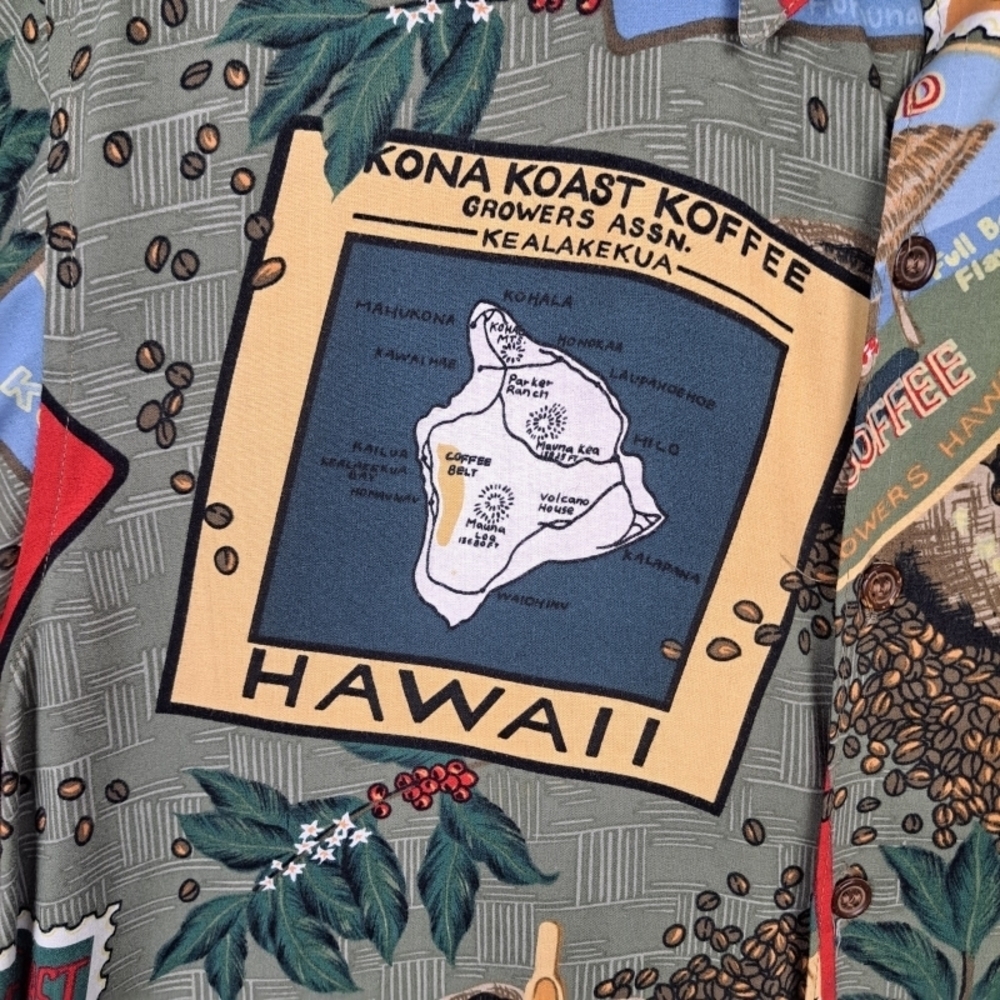 Vntg Reyn Spooner Men's M 90's Y2k Kona Coffee Hawaiian Aloha All Over Print - Picture 8 of 14